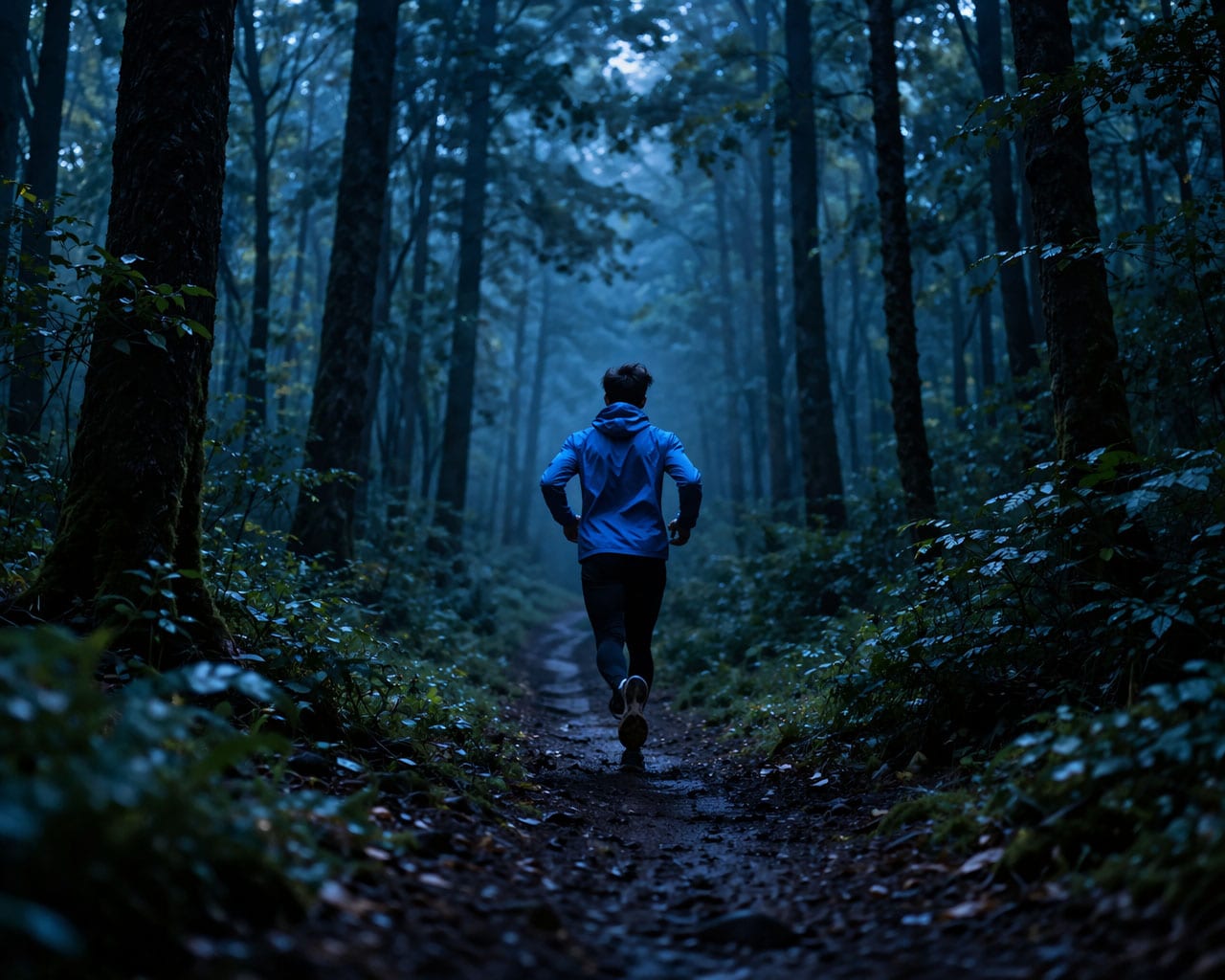 blue forest someone running