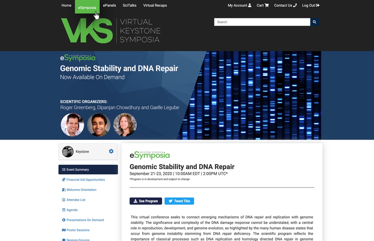 Virtual Keystone Symposia website screenshot